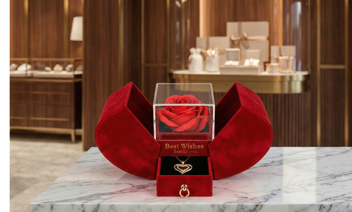 Amor eterno™ – Zestaw naszyjników z różą w czerwonym pudełku