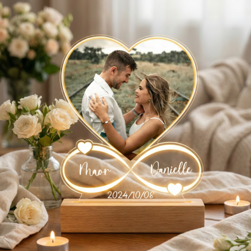 Personalizowana tablica akrylowa LED z zdjęciem + imieniem + datą