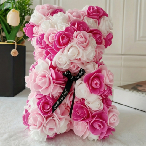 Miś z róż od Strefalove | Różowy (24Cm)